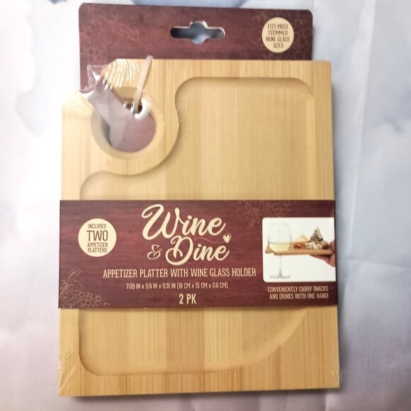 Other - NEW Wine & Dine 7" x 6" Appetizer Platter with Wine Glass Holder 2 in the pack
